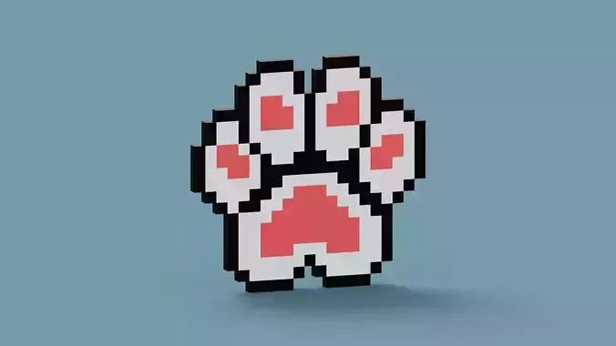 Pixel Cat Paw Low-poly 3D model