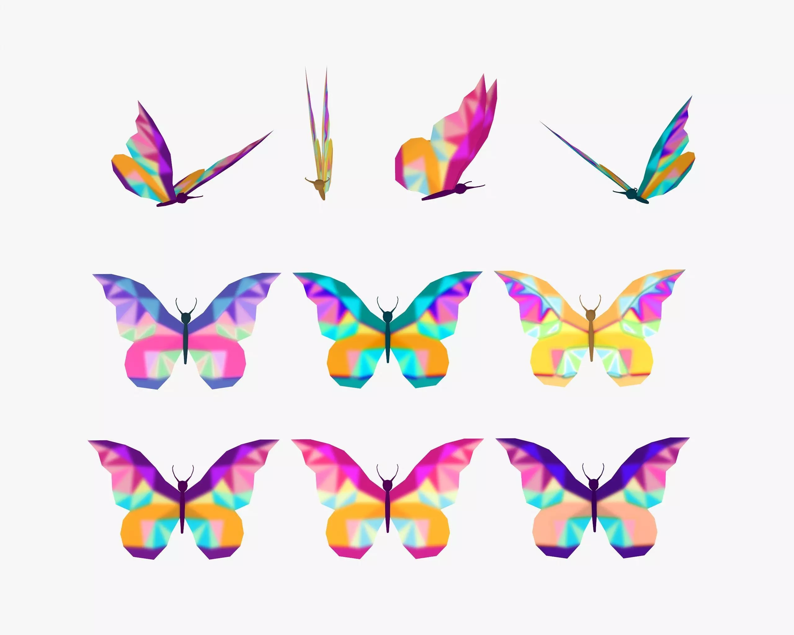  Cartoon Butterfly Collection -LOW POLY Low-poly 3D model_0