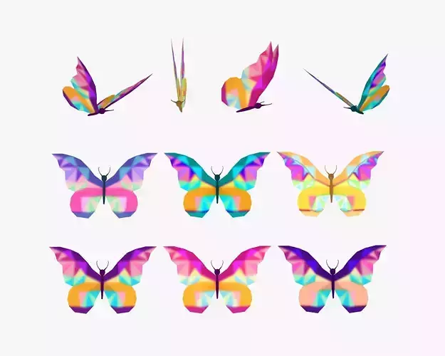  Cartoon Butterfly Collection -LOW POLY Low-poly 3D model