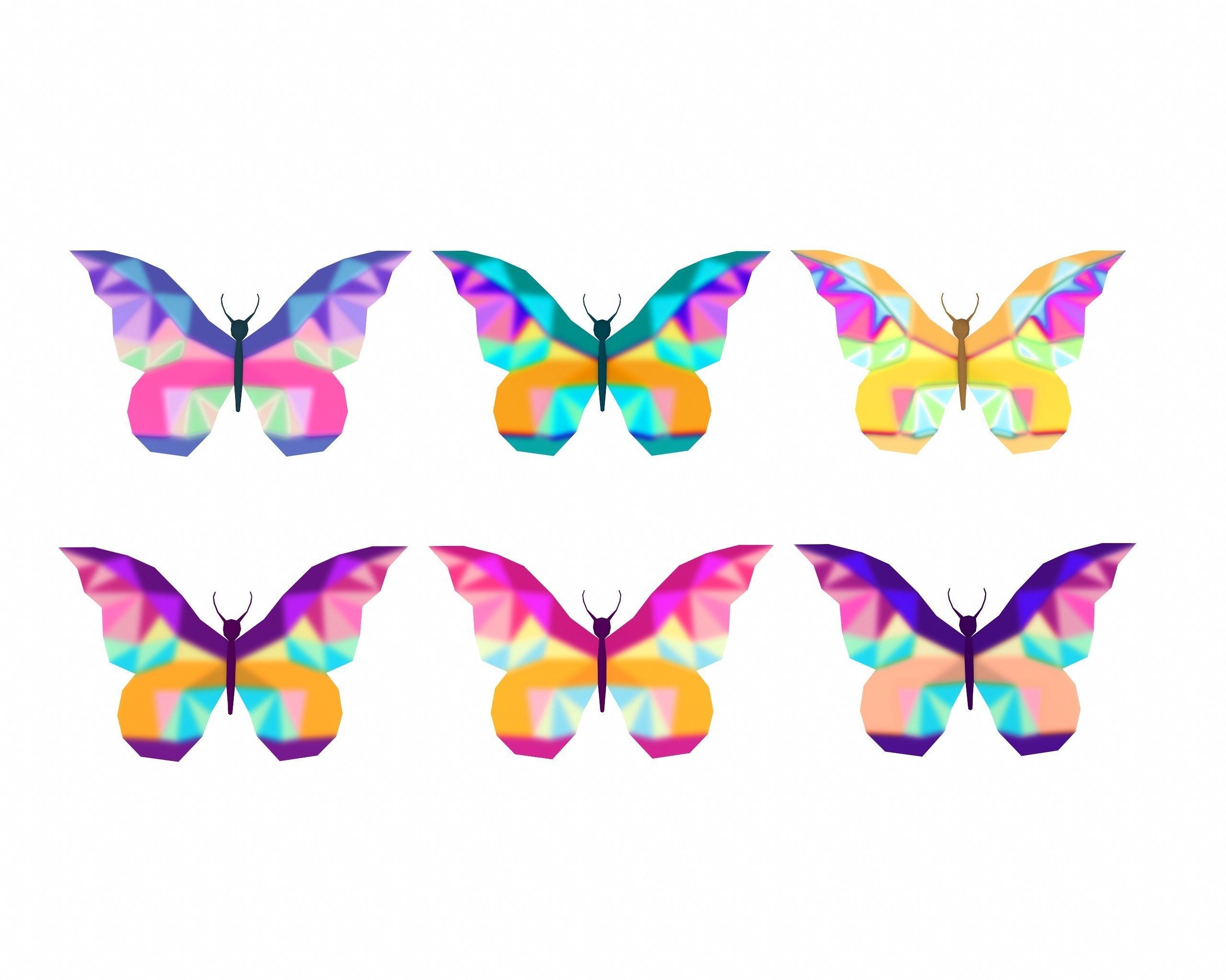  Cartoon Butterfly Collection -LOW POLY Low-poly 3D model_1