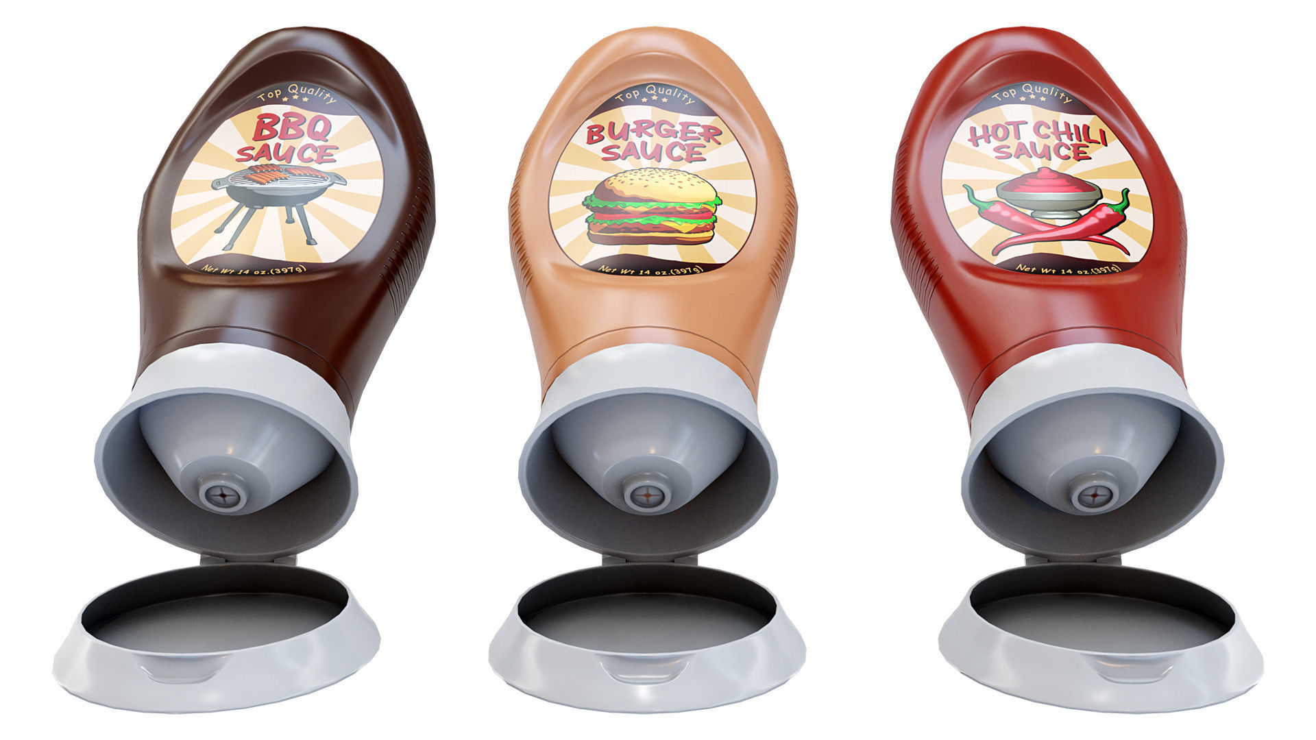 Cartoon Sauce Bottles Game Ready Low-poly 3D model_2