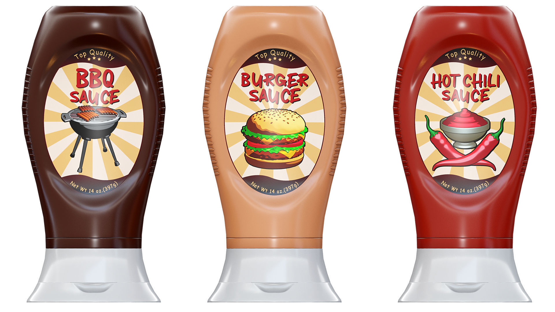 Cartoon Sauce Bottles Game Ready Low-poly 3D model_1