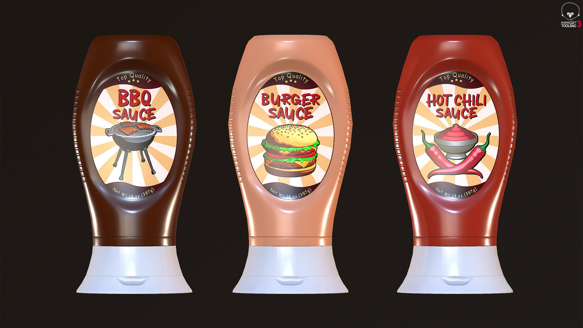 Cartoon Sauce Bottles Game Ready Low-poly 3D model_10