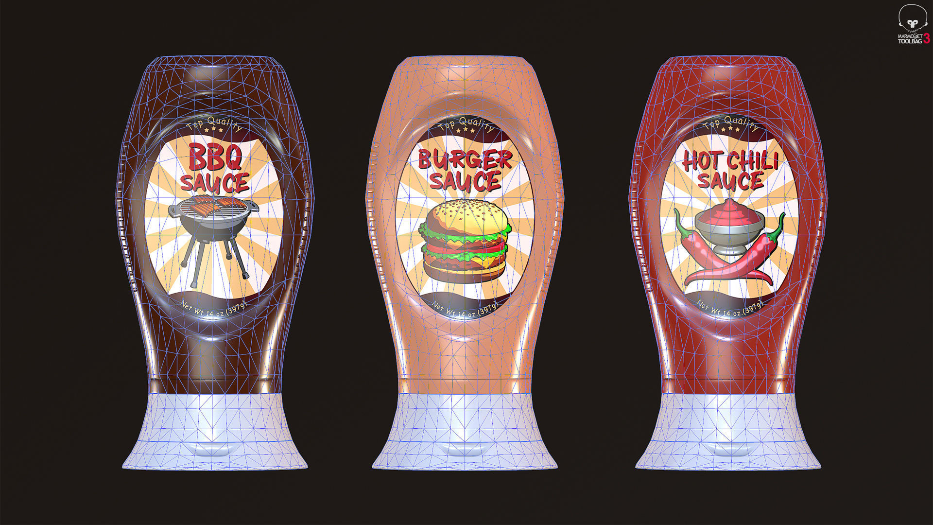 Cartoon Sauce Bottles Game Ready Low-poly 3D model_11