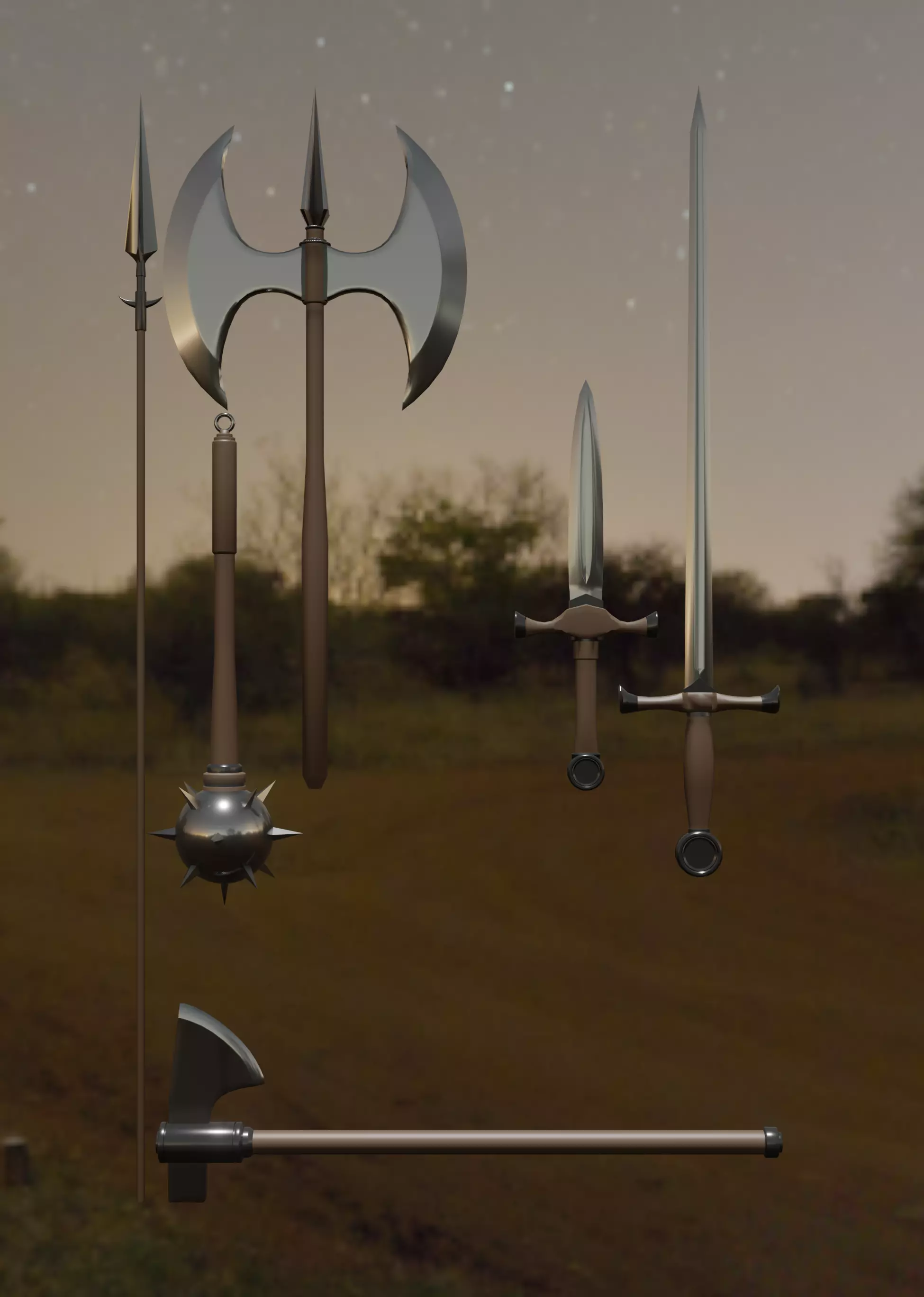 3D Medieval weapons Low-poly 3D model_0
