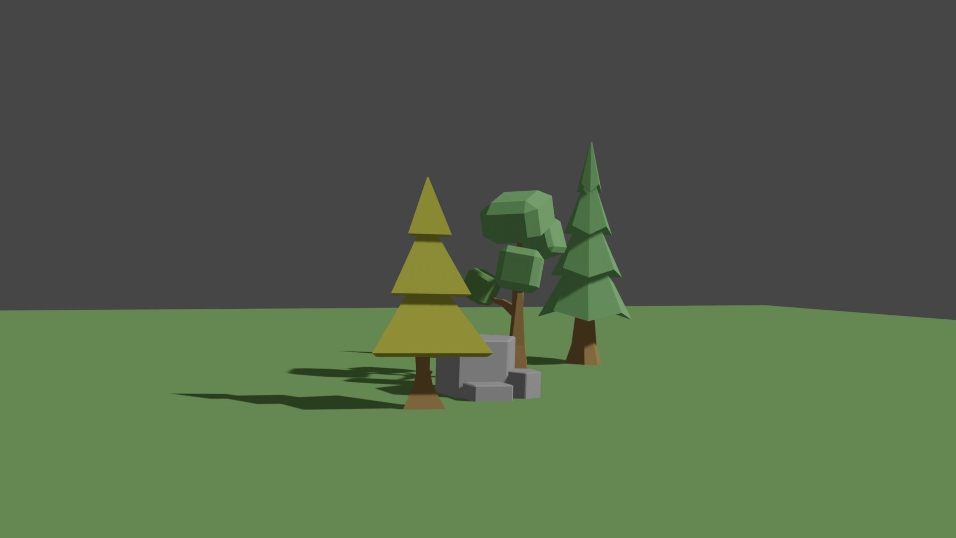low poly trees three in grassy area Low-poly 3D model_4