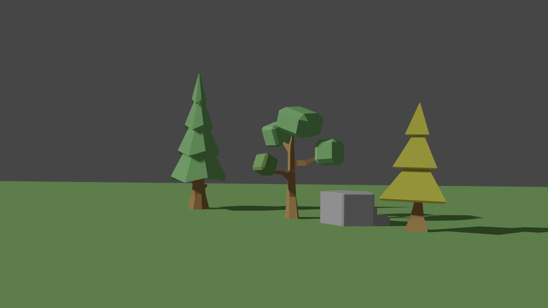 low poly trees three in grassy area Low-poly 3D model_5