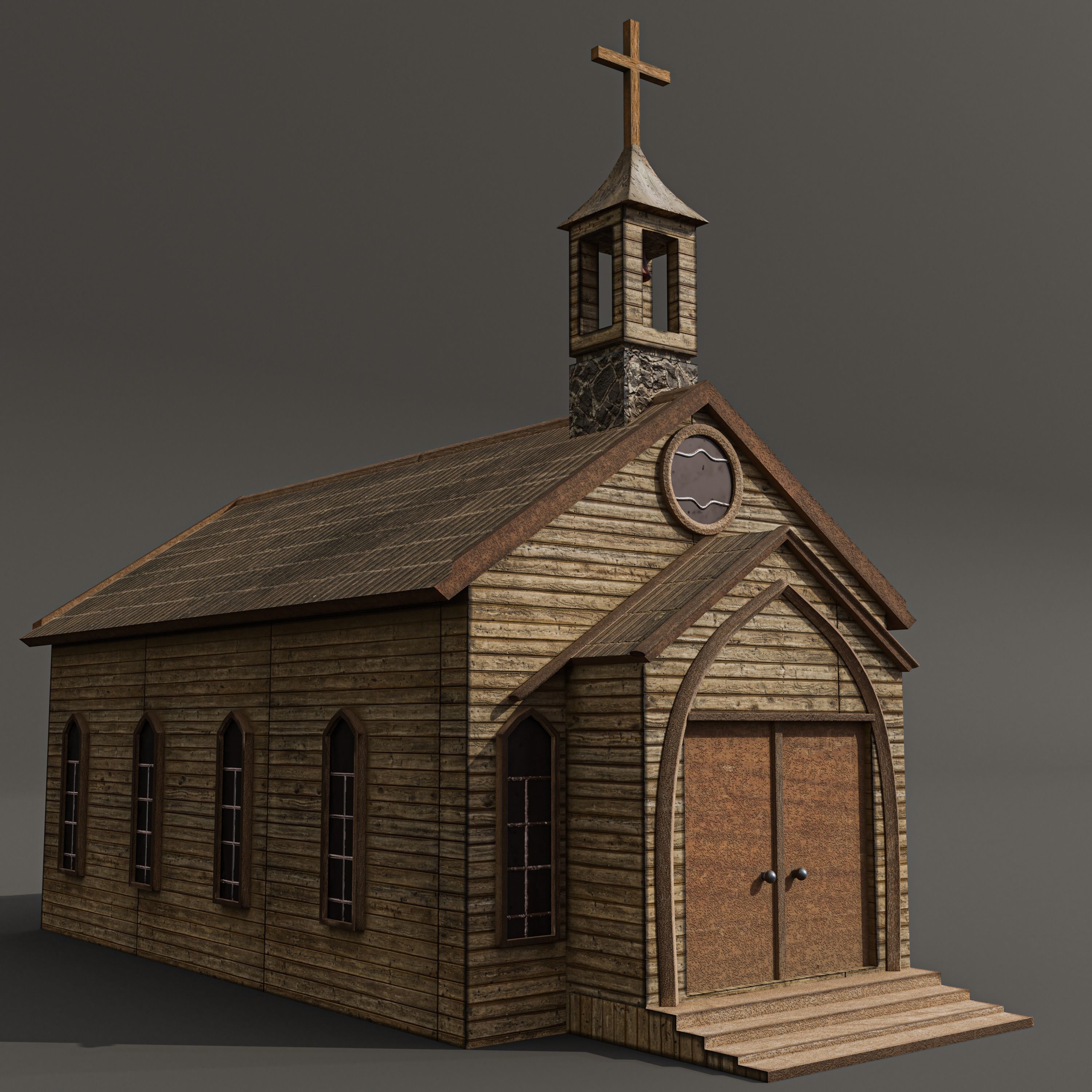 western church Low-poly 3D model_1