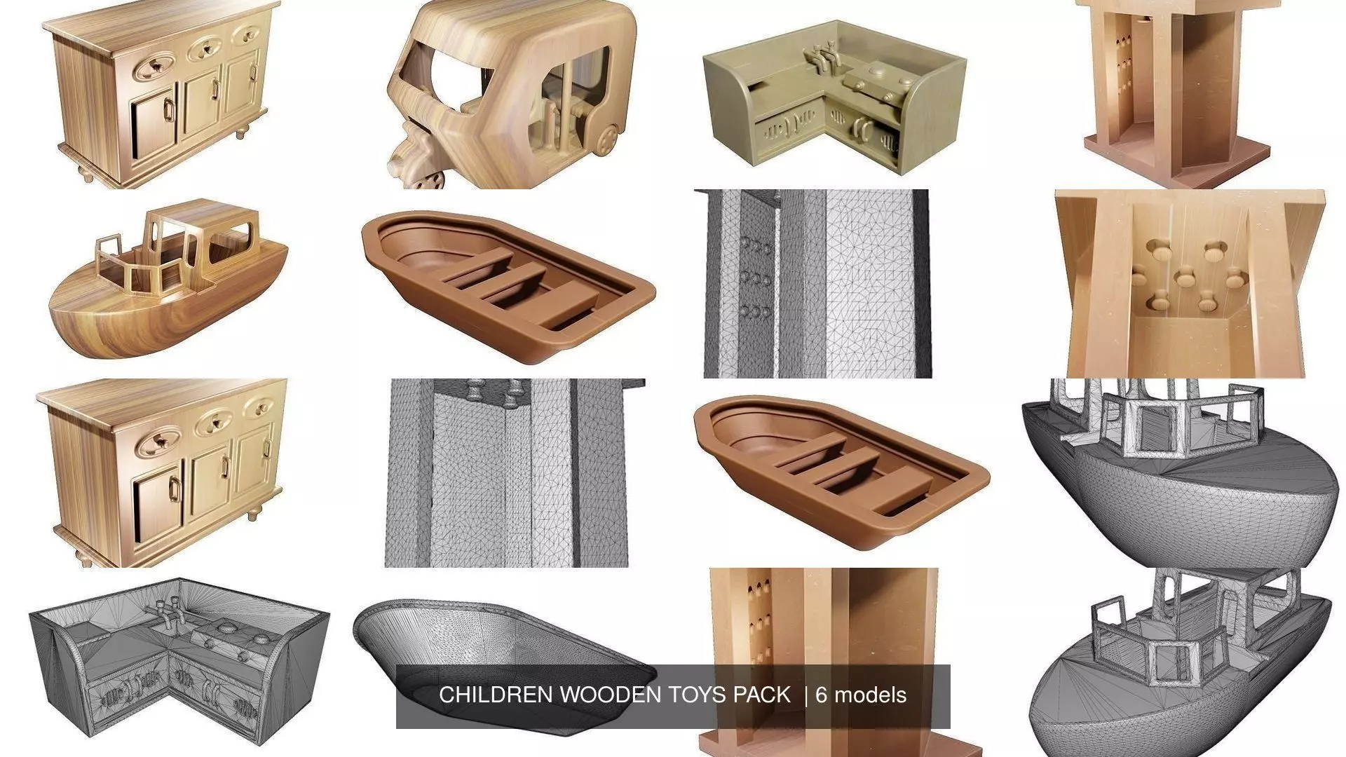 CHILDREN WOODEN TOYS PACK  3D Model Collection_0
