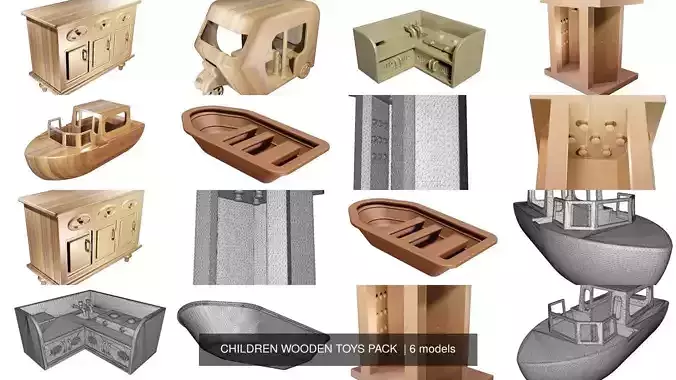 CHILDREN WOODEN TOYS PACK  3D Model Collection