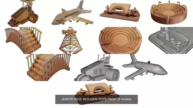JUNIOR KIDS WOODEN TOYS PACK 3D Model Collection