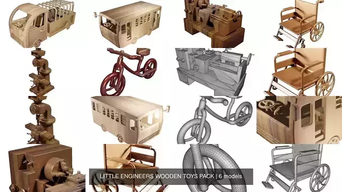 LITTLE ENGINEERS WOODEN TOYS PACK 3D Model Collection