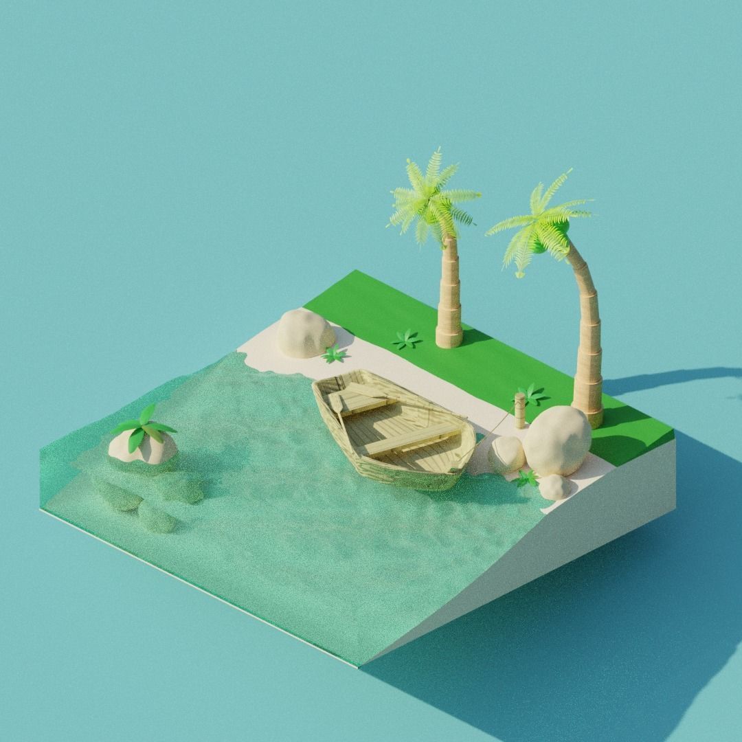 tropical scene on the beach Low-poly 3D model_6