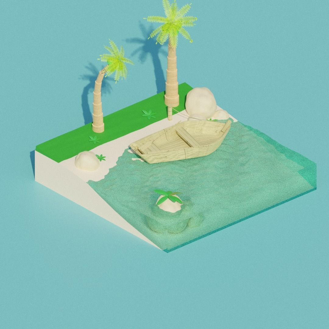 tropical scene on the beach Low-poly 3D model_7