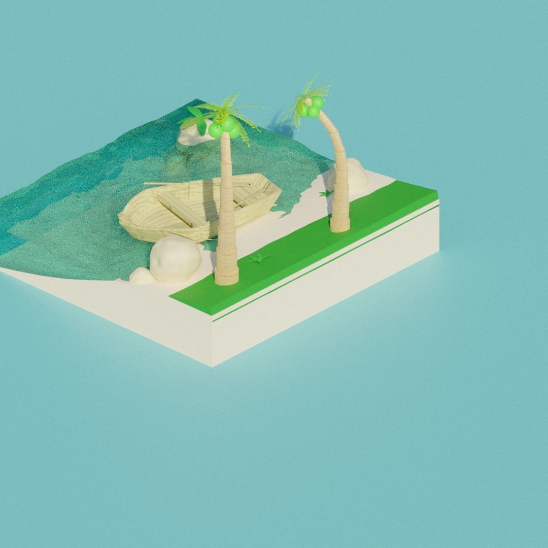 tropical scene on the beach Low-poly 3D model_9