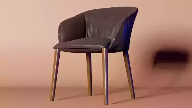 Chair 3d model leather with wooden legs