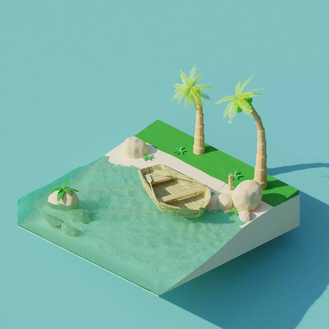 Tropical scene on the beach Low-poly 3D model_0