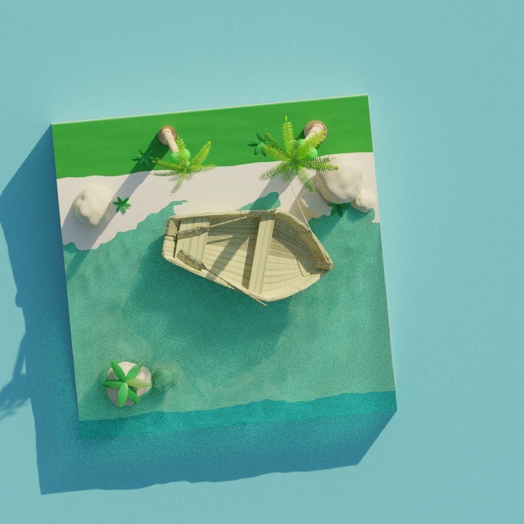 Tropical scene on the beach Low-poly 3D model_4