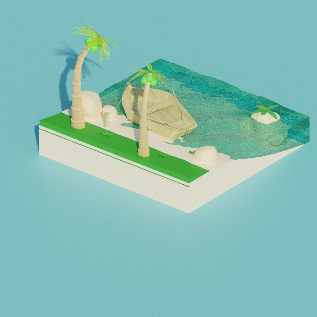 Tropical scene on the beach Low-poly 3D model_2