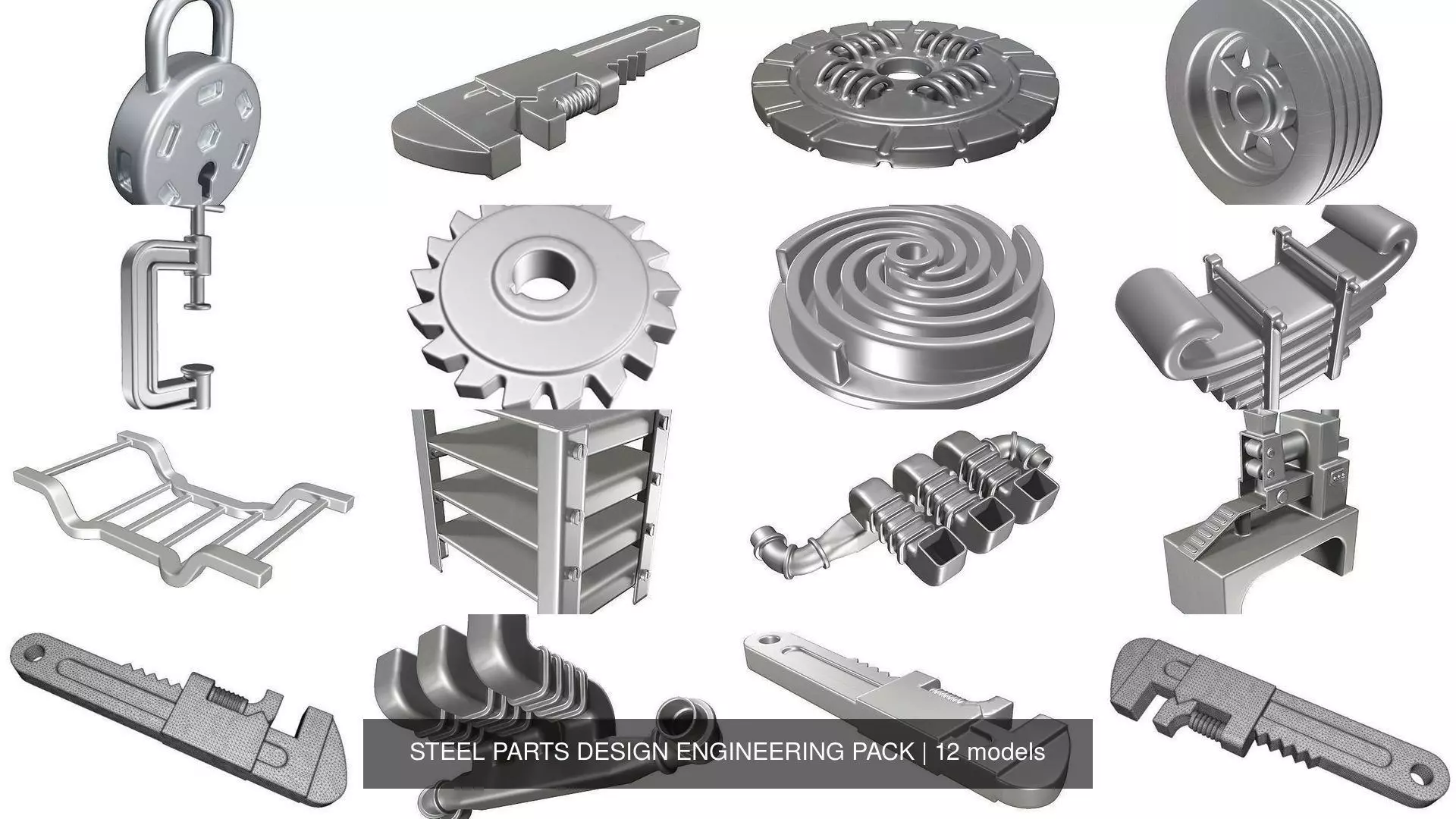 STEEL PARTS DESIGN ENGINEERING PACK 3D Model Collection_0