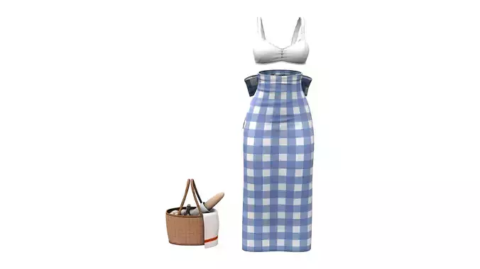Retro Picnic Outfit Skirt Top Basket