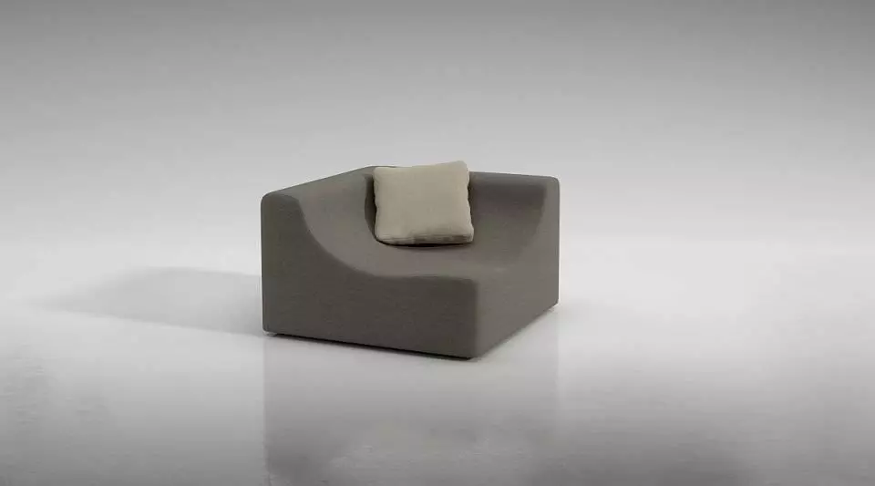 Grey Modern Sofa With Pillow 3D model_0