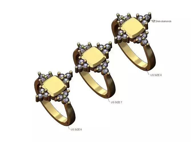 Micro square signet with cluster crowns US sizes 6 7 8