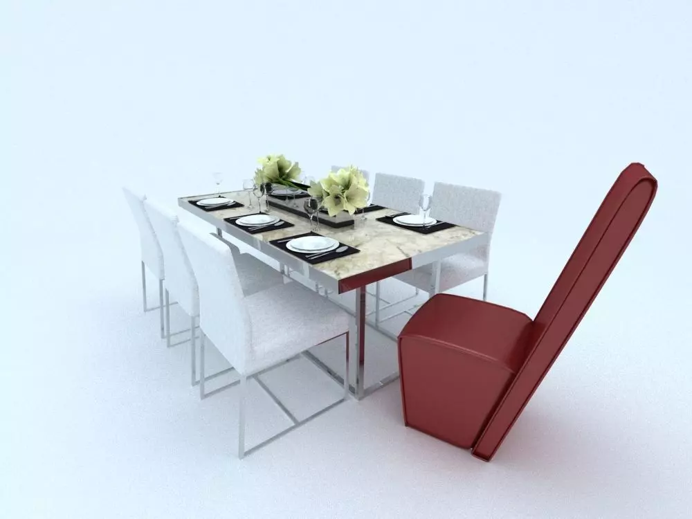 8 people dining table 3D model_0