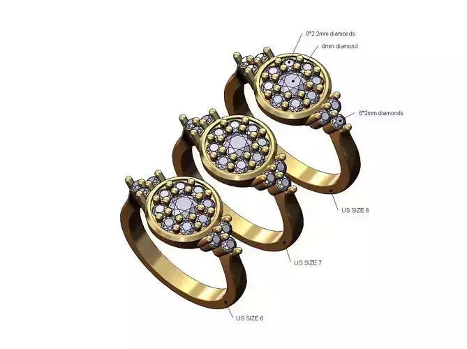 Round 4mm cluster diamond ring US sizes 6 7 8
