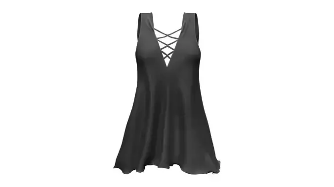 Lace-Up V Neck Sleeveless High Low Dress