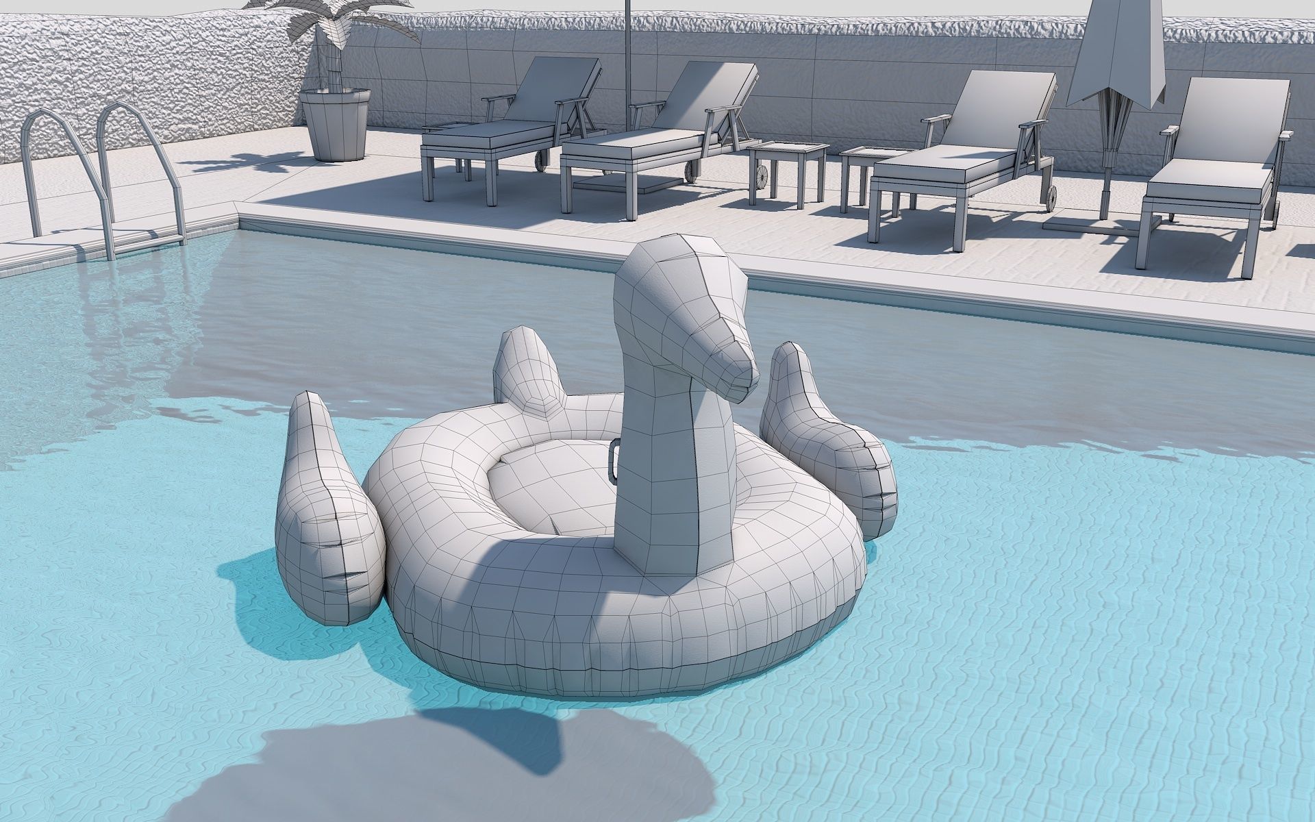 Low Poly Swimming Pool Low-poly 3D model_17