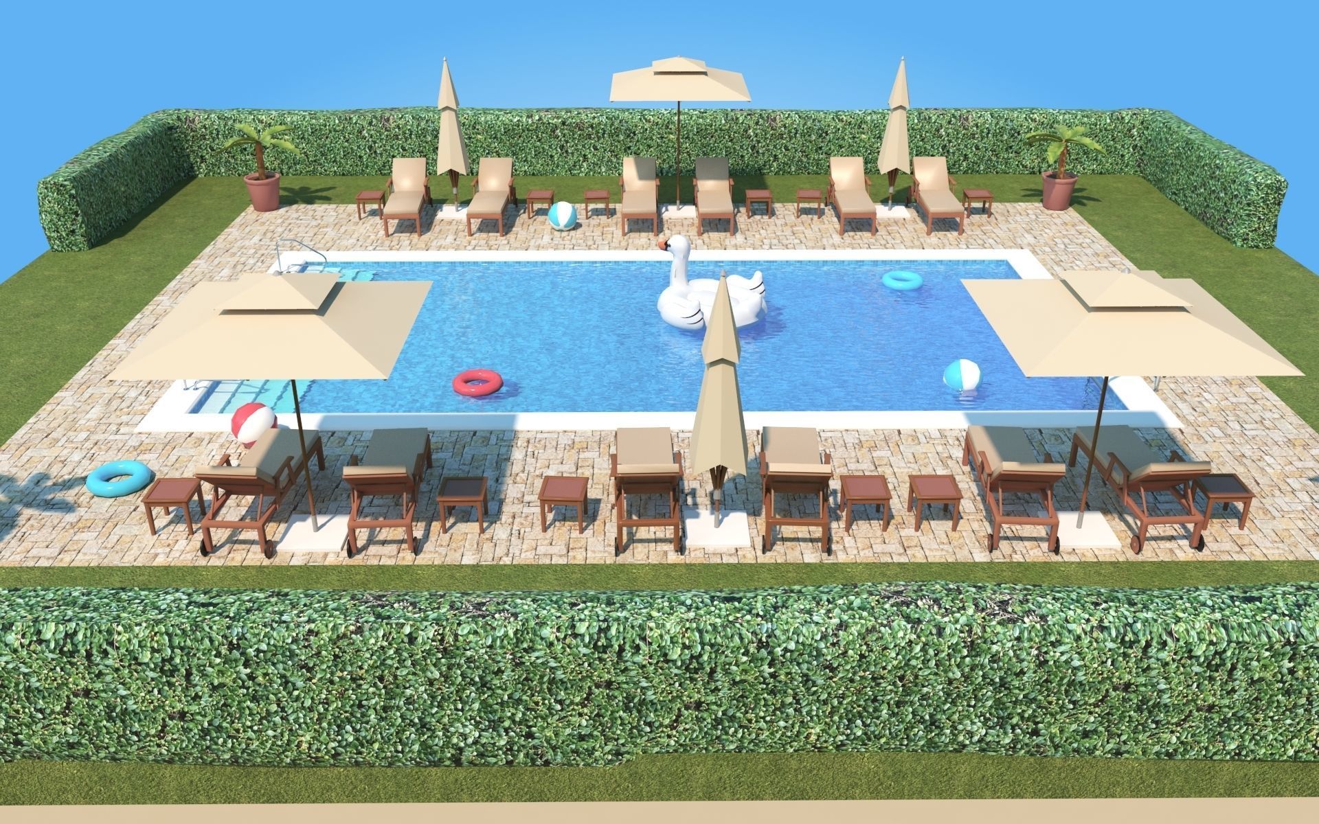 Low Poly Swimming Pool Low-poly 3D model_6