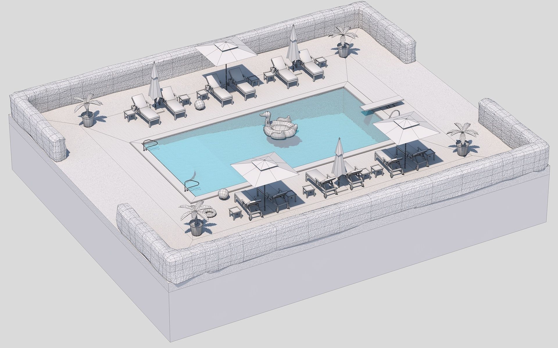 Low Poly Swimming Pool Low-poly 3D model_12