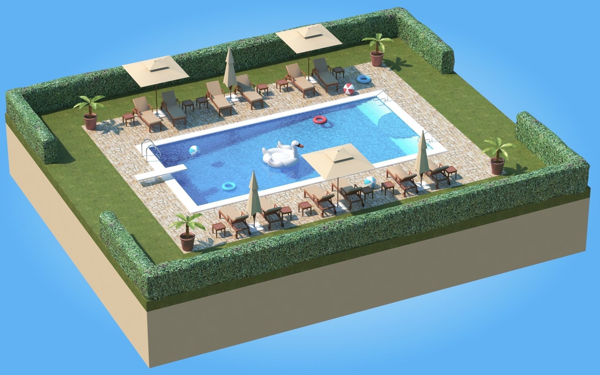 Low Poly Swimming Pool Low-poly 3D model_4