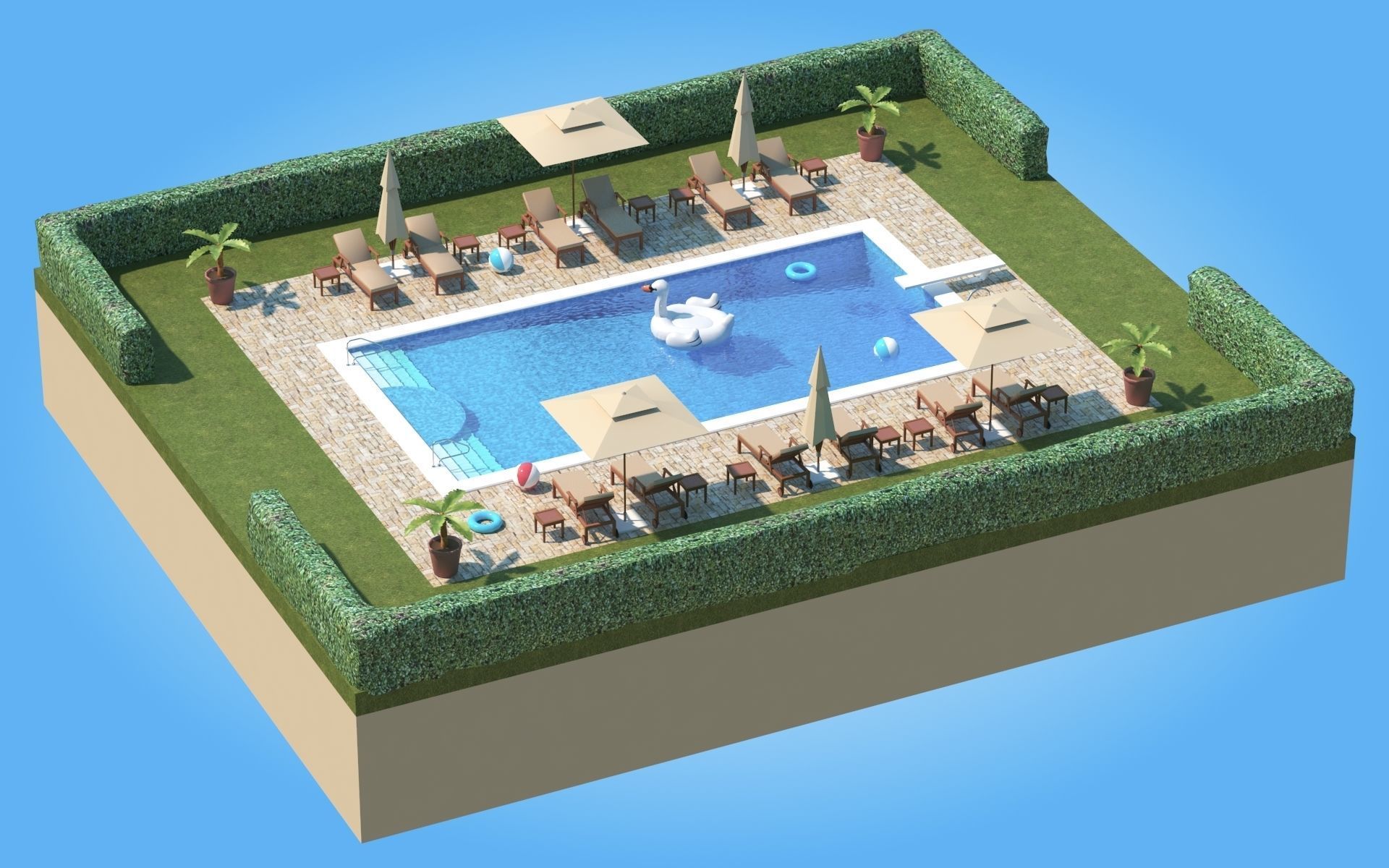 Low Poly Swimming Pool Low-poly 3D model_3