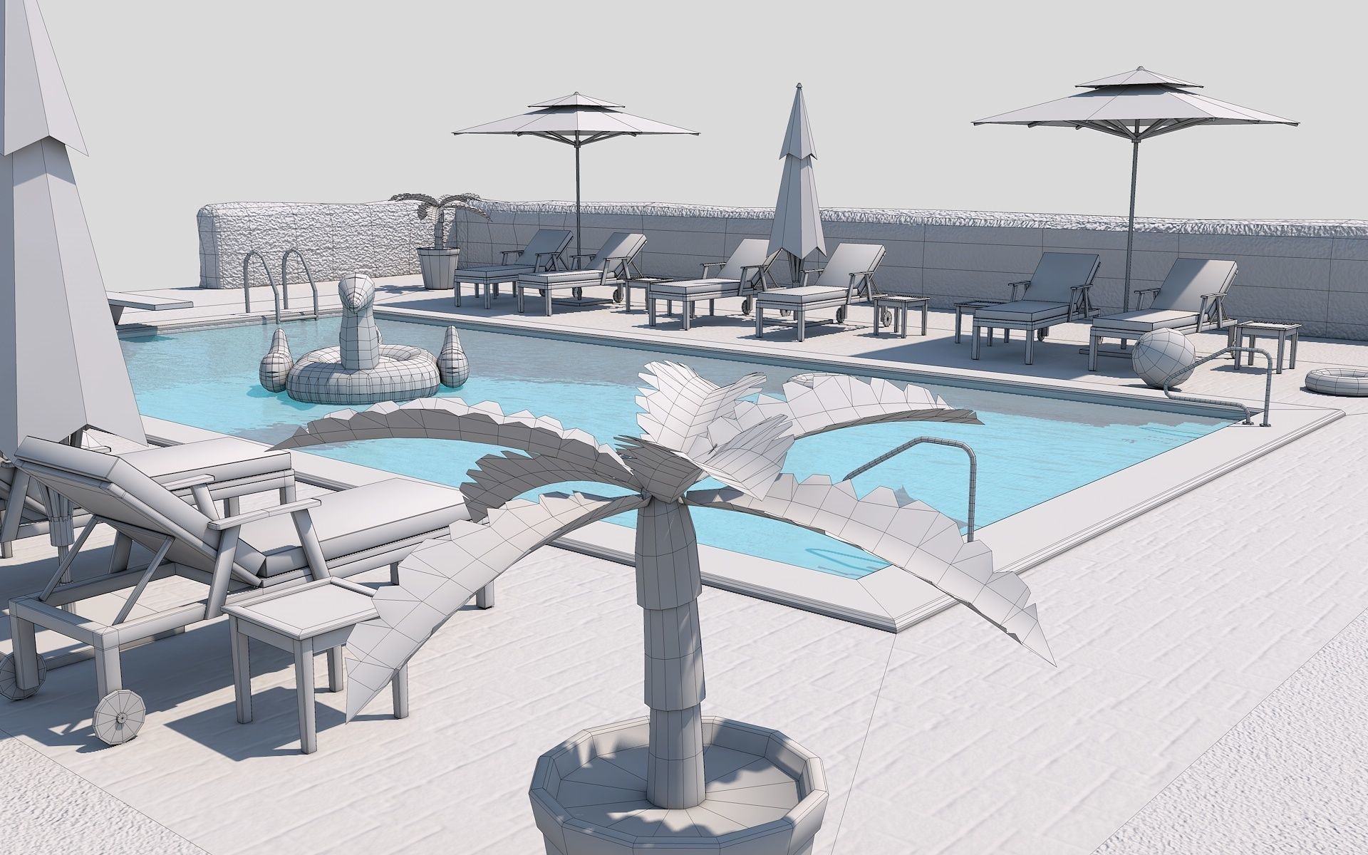 Low Poly Swimming Pool Low-poly 3D model_16