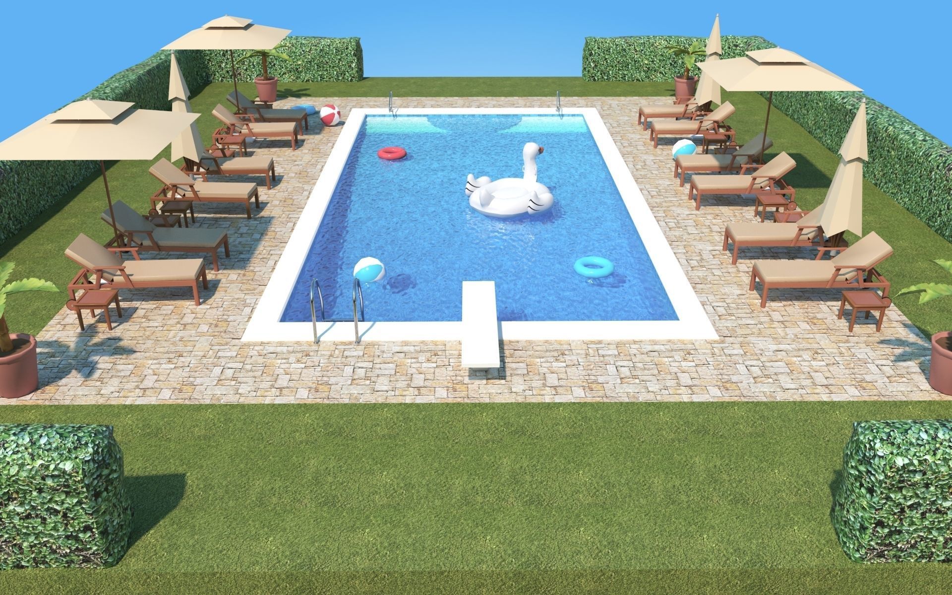 Low Poly Swimming Pool Low-poly 3D model_5