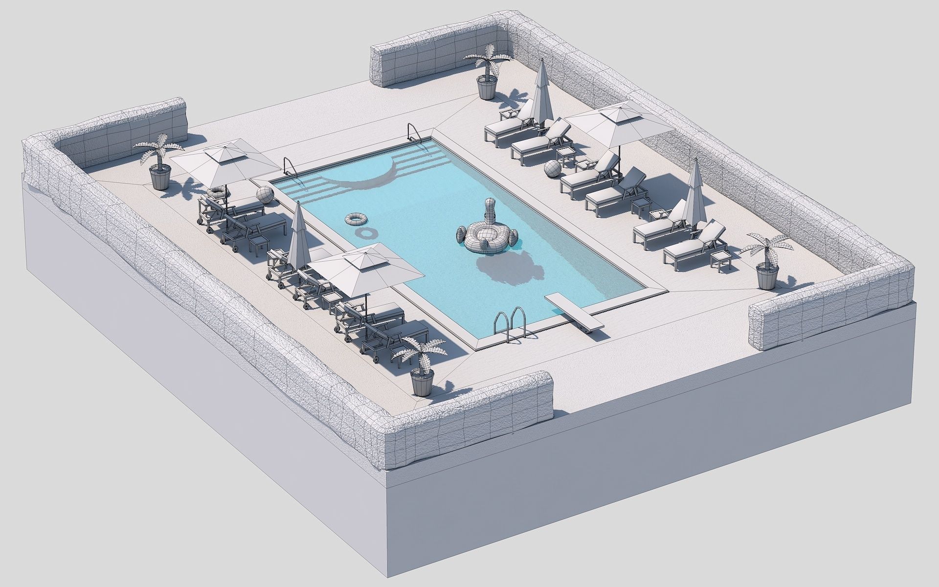 Low Poly Swimming Pool Low-poly 3D model_13