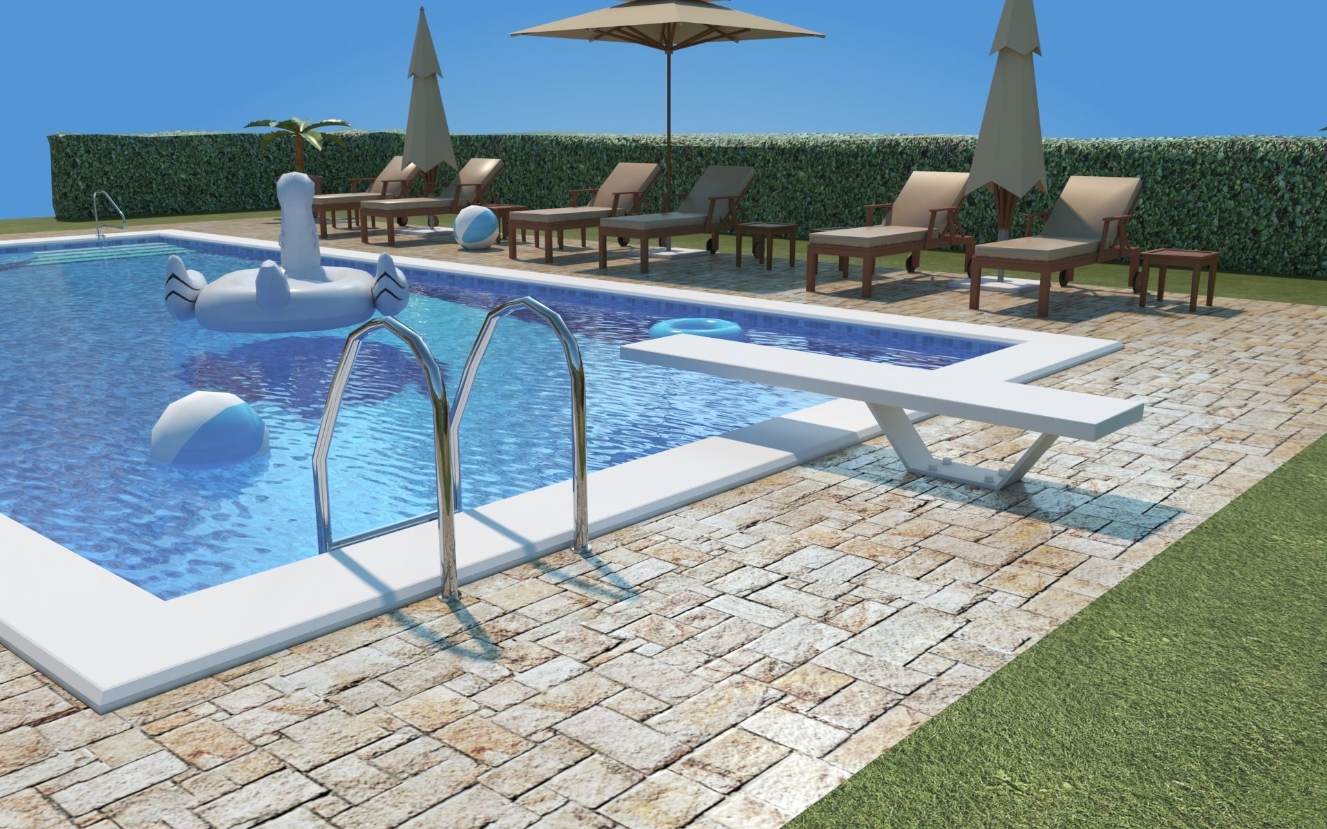 Low Poly Swimming Pool Low-poly 3D model_8