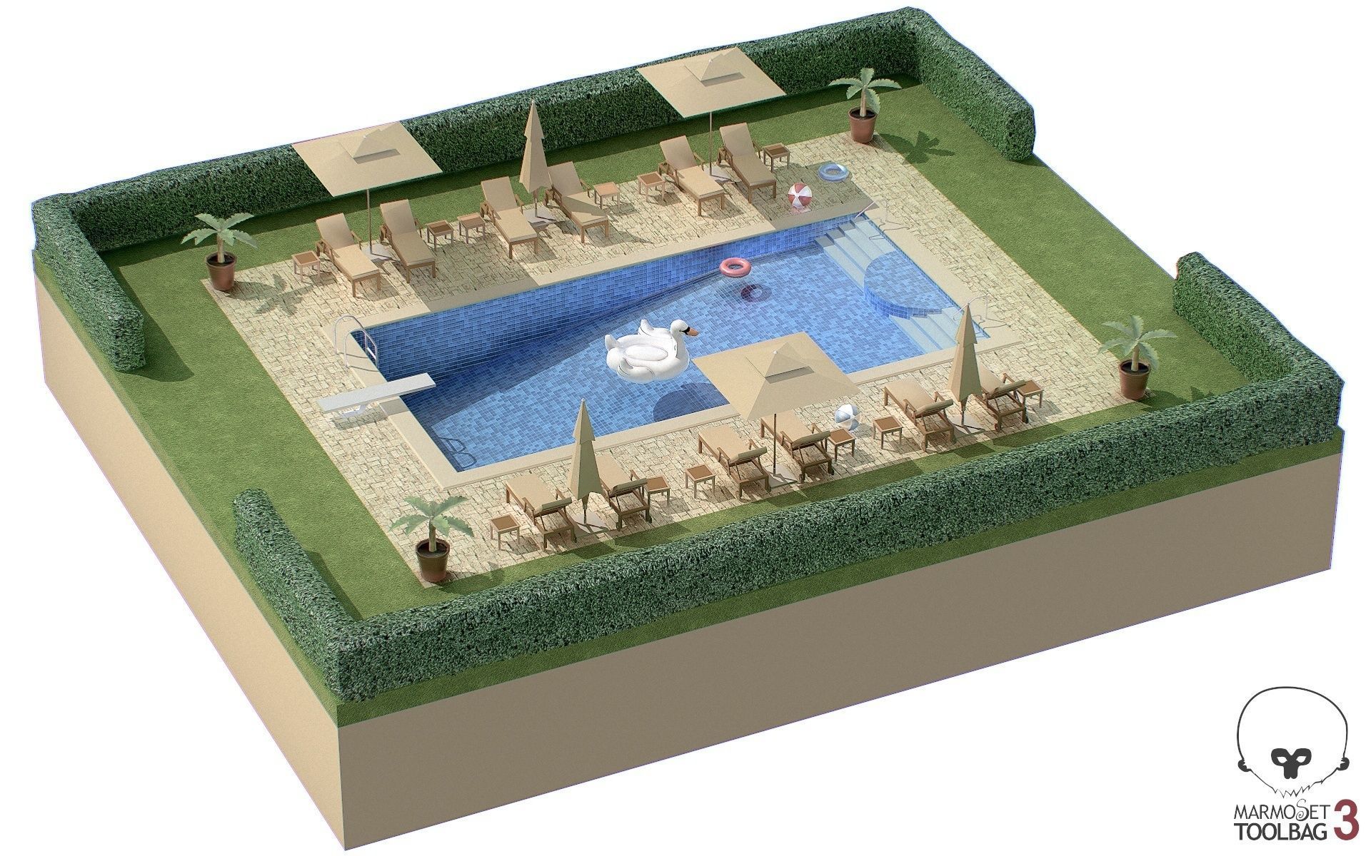 Low Poly Swimming Pool Low-poly 3D model_11