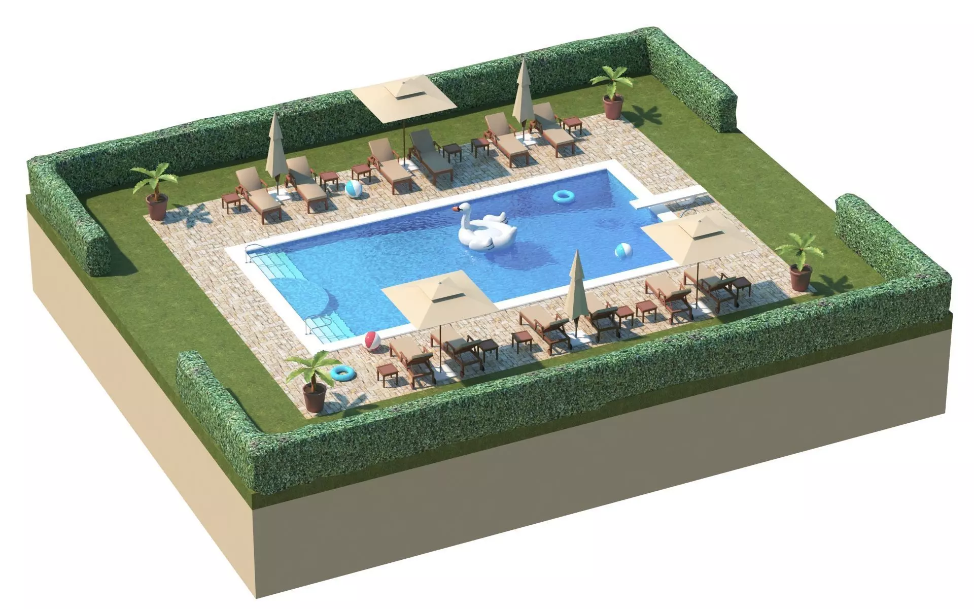 Low Poly Swimming Pool Low-poly 3D model_0