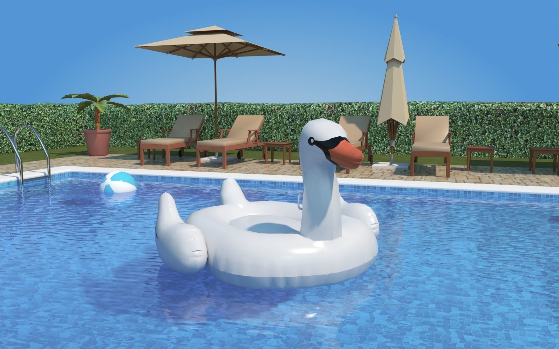 Low Poly Swimming Pool Low-poly 3D model_9