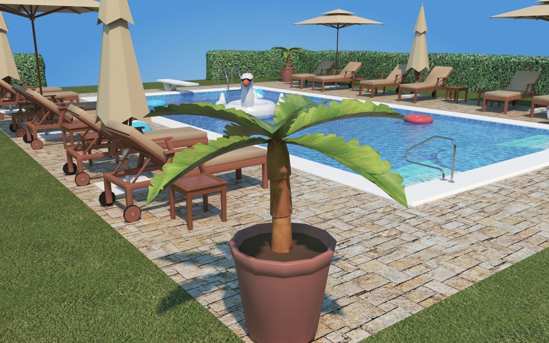 Low Poly Swimming Pool Low-poly 3D model_7