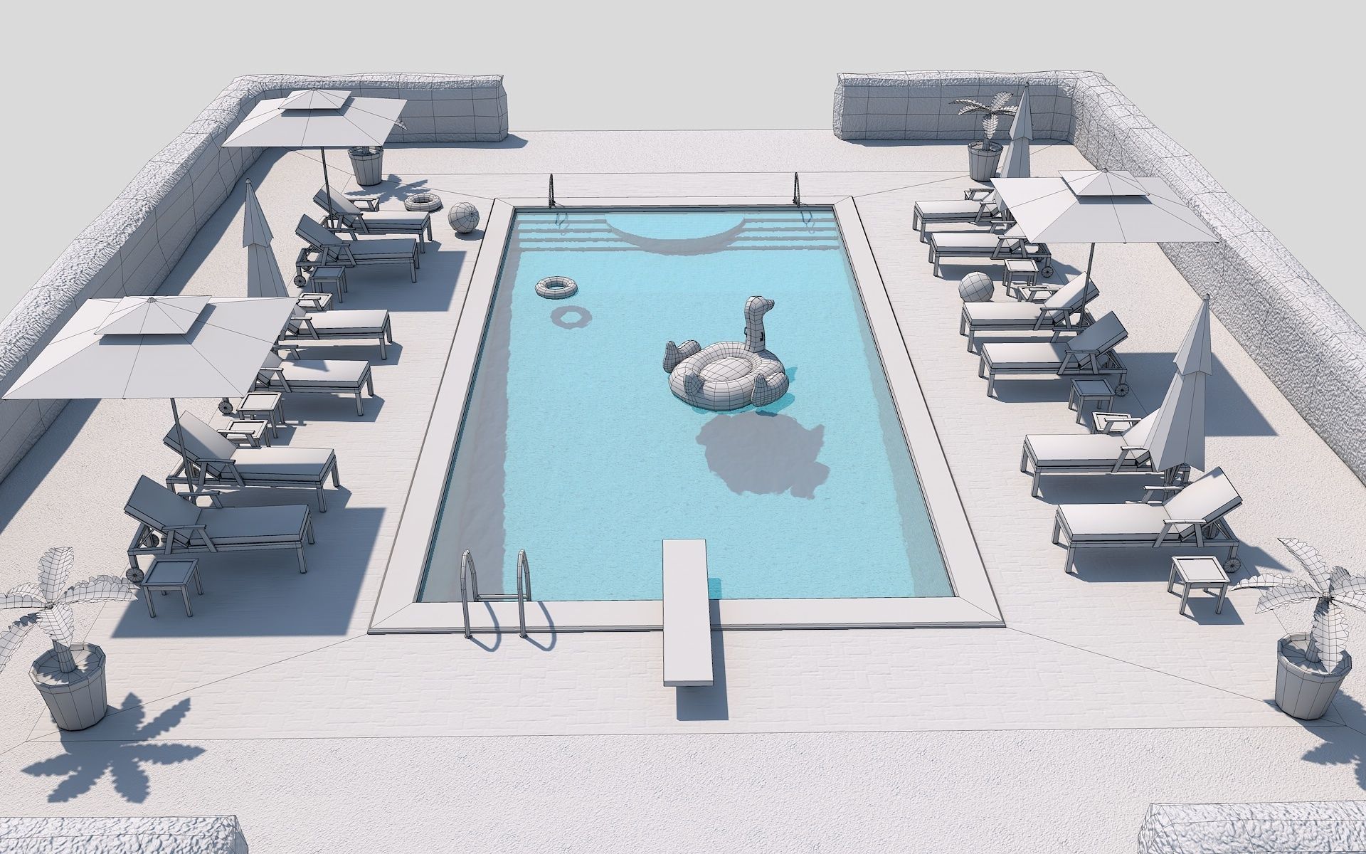 Low Poly Swimming Pool Low-poly 3D model_14
