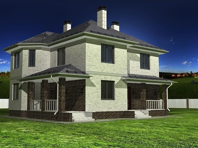 House on grassy field Free 3D model