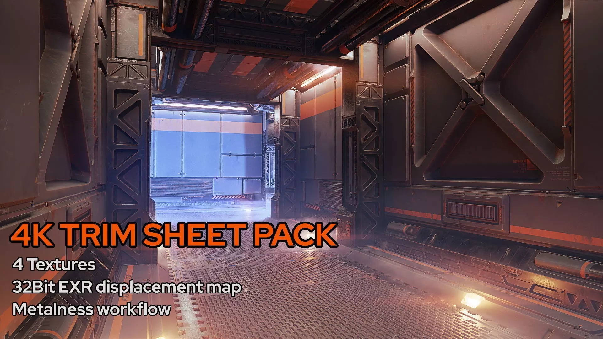 4 Sci-fi corridor trim sheet textures Low-poly 3D model_0