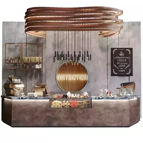 Design project of a cafe with desserts in the loft style