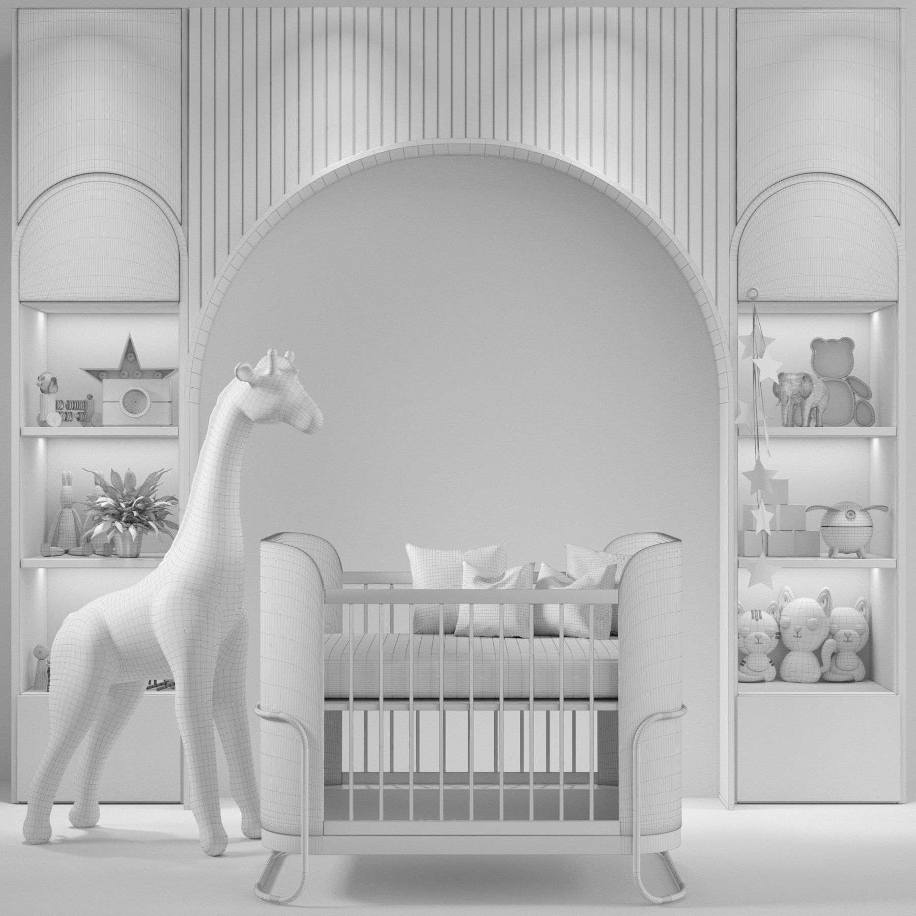 Childrens room with toys and a crib 3D model_1
