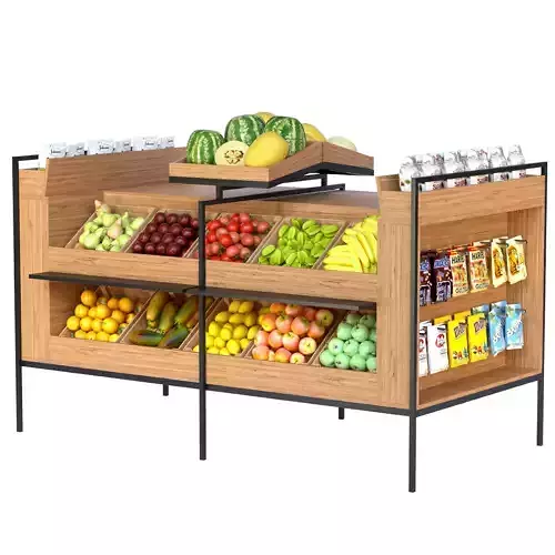 Showcase with fruits and products Supermarket