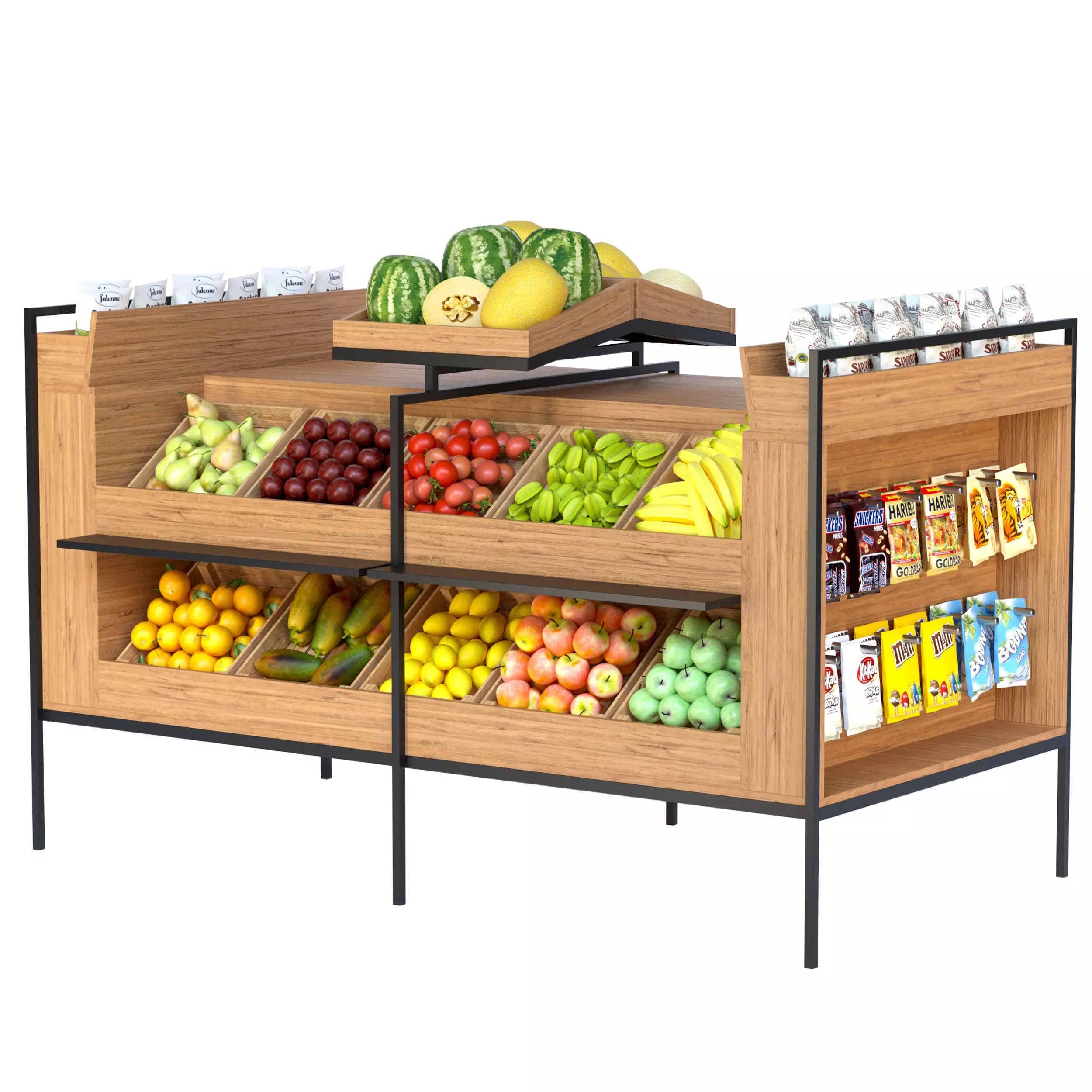 Showcase with fruits and products Supermarket 3D model_0